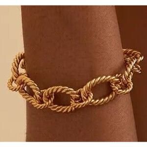 Oma Tha Label 18K Gold Plated Handmade Rope Bracelet Textured Stunning Chic NEW